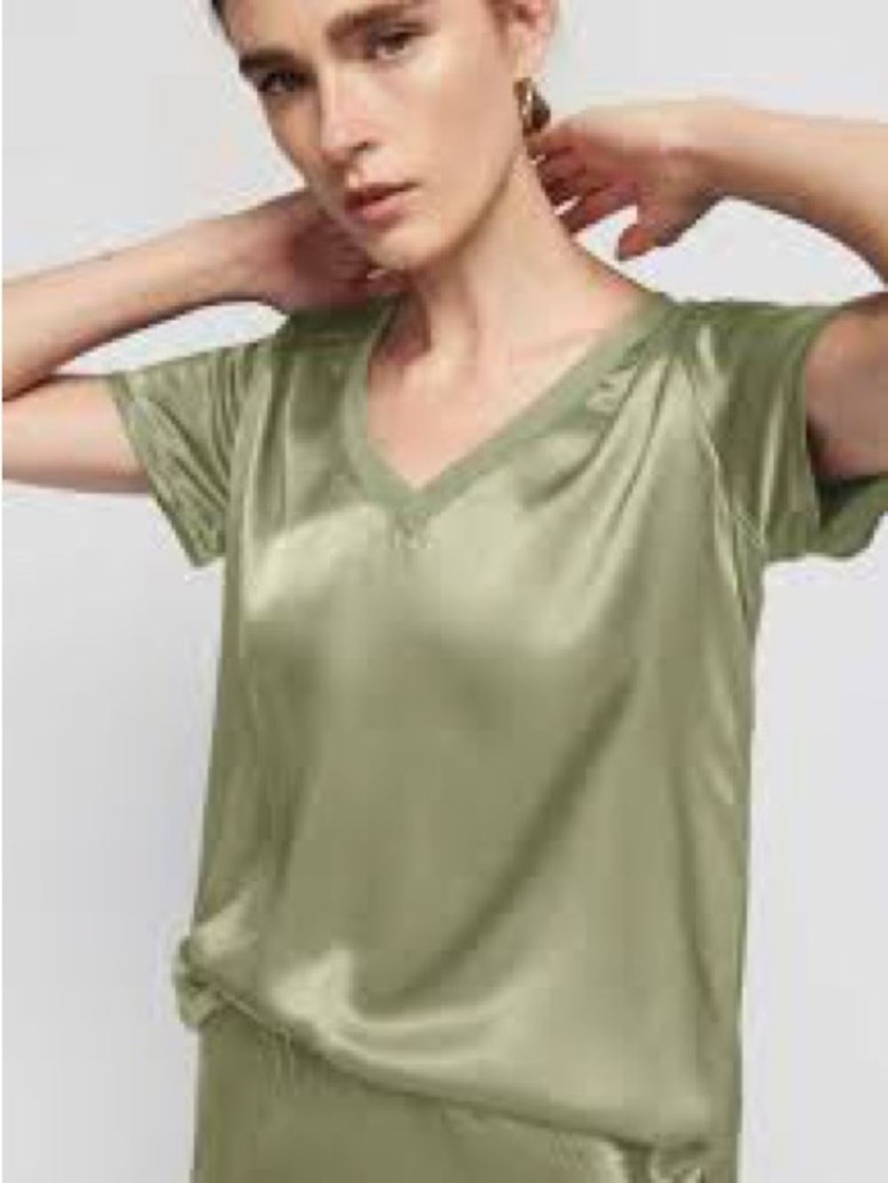 Nation LTD June Satin in Lime Green The Real Real Quiet Luxury V Neck Top Sz L